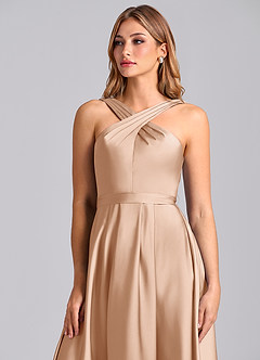 Azazie Dixie Robes de demoiselle d'honneur Robe Trapèze en Satin extensible Plissée Rose Perle image6