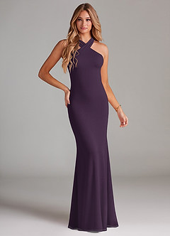 Azazie Doretta Bridesmaid Dresses Plum Mermaid Pleated Chiffon Dress image1
