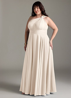 Azazie Charlize Bridesmaid Dresses White Alabaster A-Line One Shoulder Chiffon Dress image5
