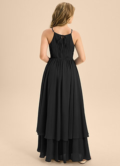 Azazie Elliora Junior Black A-Line Pleated Chiffon Dress image2