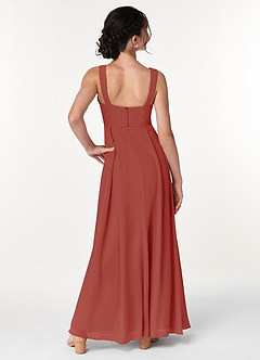 Azazie Simoan Junior Abito A-Line in Chiffon Scollo a Cuore Terracotta image2