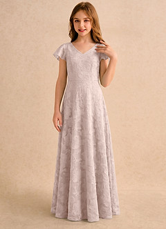 Azazie Narin Girls Formal Robe Demoiselle D'honneur Fillette Robe Trapèze en Blumen-Burnout avec manches Rose Pâle image3