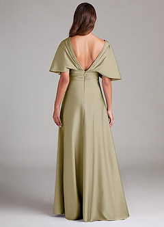 Azazie Pamela Bridesmaid Dresses Moss Green A-Line Pleated Stretch Satin Dress image2