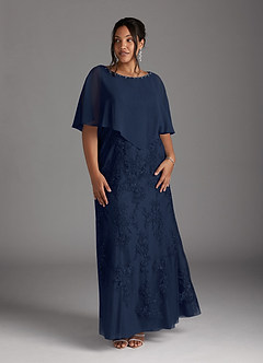 Azazie Whilhelmina Mother of the Bride Dresses Dark Navy Mermaid Lace Chiffon Dress image3