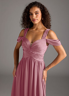 Azazie Lianne Bridesmaid Dresses Vintage Mauve A-Line Off the Shoulder Stretch Satin Dress image3