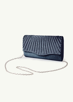 front Matching Color Pleated Metallic Satin Envelope Clutch