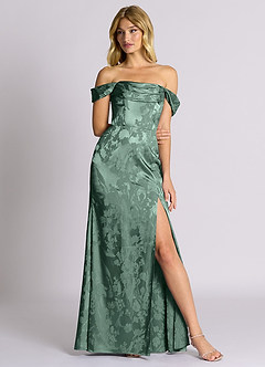 Azazie Saige Brudtärnklänningar Klä av Sjöjungfru i Jacquard Av axeln Eukalyptus image4