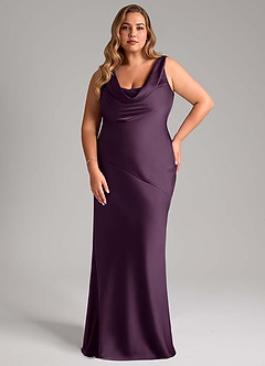 Azazie Rylina Bridesmaid Dresses Plum Mermaid Stretch Satin Dress image7