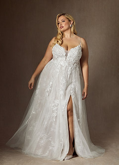 Azazie Monda Wedding Dresses Diamond White A-Line Lace Tulle Dress image15