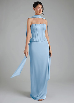 Azazie River Robes de demoiselle d'honneur Robe Fourreau Convertible en Satin extensible Corset Poudre Bleue image8