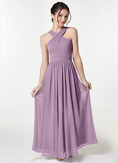 Azazie Jiya Junior A-Linie Plissee Gittergewebe Kleid Blauregen image1