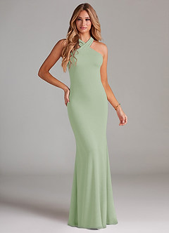 Azazie Doretta Bridesmaid Dresses Dusty Sage Mermaid Pleated Chiffon Dress image1