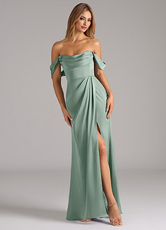 Azazie Johana Bridesmaid Dresses Agave Mermaid Off the Shoulder Stretch Satin Convertible Dress image1
