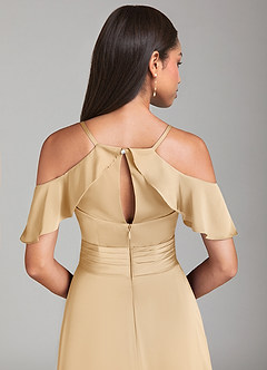 Azazie Dakota Robes de demoiselle d'honneur Robe Trapèze en Satin extensible Épaule décolletée Or image6