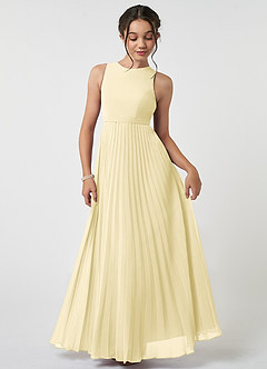 Azazie Lindie Junior Lemon Sorbet A-Line Pleated Chiffon Dress image1