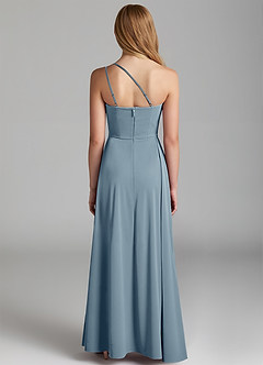 Azazie Maron Junior Dusty Blue A-Line Pleated Stretch Satin Dress image4