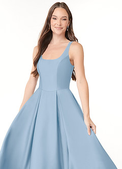 Azazie Neve Bridesmaid Dresses Powder Blue Ball-Gown with Pockets Stretch Satin Dress image5