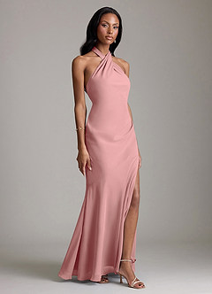 Azazie Lorena Bridesmaid Dresses Dusty Rose Mermaid Pleated Chiffon Dress image3