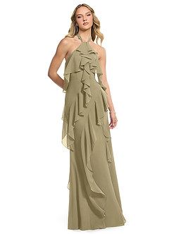 Azazie Velma Vestidos de madrinha de casamento Vestir Musgo Verde de Chiffon de Linha A com Fenda Lateral image3