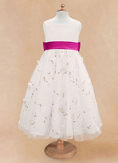 Azazie Pollie Flower Girl Dresses Ivory Fuchsia A-Line Bow Tulle Dress image11