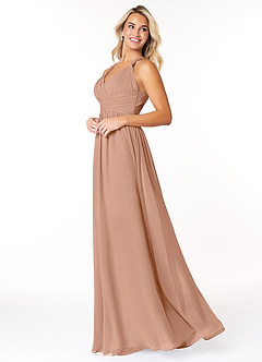 Azazie Ashia Bridesmaid Dresses Champagne Rose A-Line Pleated Chiffon Dress image3