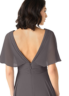 Azazie Pamela Bridesmaid Dresses Steel Grey A-Line V-Neck Pleated Chiffon Dress image5