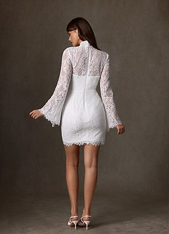 Azazie Ivie Vestidos de novia Vestido de Diamante Blanco de Encaje de Corte Recto con Cuello alto image2