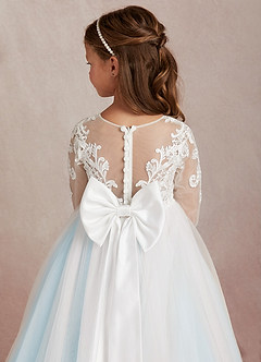 Azazie Elodie Robe Demoiselle D'honneur Fillette Robe Princesse en Dentelle Ivoire Bleu Ciel image8