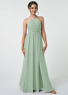 Azazie Leighton Junior Agave A-Line Pleated Chiffon Dress image2
