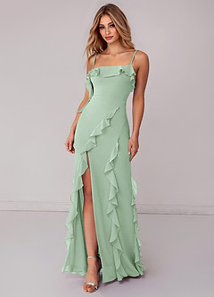 Azazie Malia Bridesmaid Dresses Agave Sheath Ruched Chiffon Dress image3