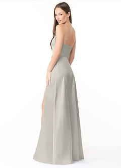 Azazie Halsey Vestidos de damas de honor Vestido de Guijarro de Satén Elástico de Recto con Corte Lateral image5