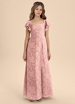 Azazie Bondi Junior Powder Pink A-Line Bow Floral Burnout Dress image6