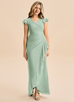 Azazie Julie Junior Abito Sirena in Chiffon Increspato Agave image4