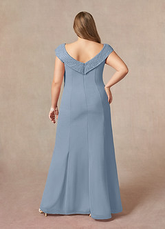 Azazie Cupid Kleider für die Brautmutter A-Linie Bootshals Spitze Chiffon Kleid Staubblau image7