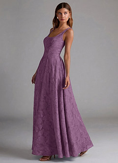 Azazie Amalie Bridesmaid Dresses Wisteria A-Line Pleated Floral Burnout Dress image3