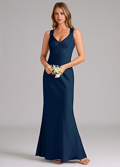 Azazie Kamila Brautjungfernkleider A-Linie Plissee Stretch-Satin Kleid Dunkelmarine image4