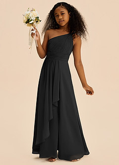 Azazie Skye Junior Black A-Line Pleated Chiffon Dress image3