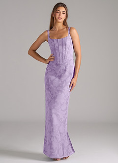 Azazie Kenna Brautjungfernkleider Etui Seitliche Cut-Outs Blumen-Burnout Kleid Flieder image1