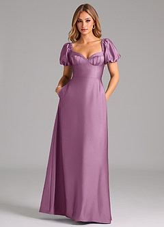 Azazie Fatima Bridesmaid Dresses Wisteria A-Line Pleated Stretch Satin Dress image3