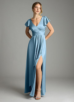 Azazie Omari Bridesmaid Dresses Steel Blue A-Line Stretch Satin Dress image1