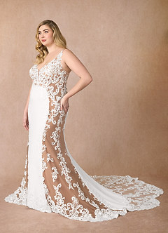Azazie Estephanie Wedding Dresses Diamond White Cocoa Mermaid Sequins Stretch Crepe Dress image8