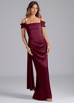 Azazie Kalysia Robes de demoiselle d'honneur Robe Sirène Convertible en Satin extensible Épaule décolletée Mûre image4