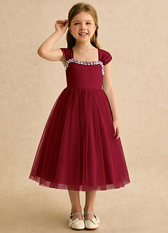Azazie Yosemite Flower Girl Dresses Burgundy Ball-Gown Sweetheart Neckline Tulle Dress image5