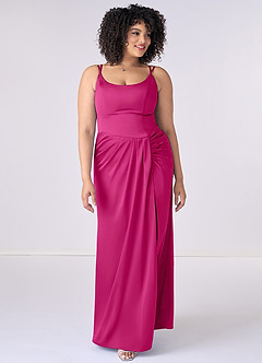 Barbie ♥ Azazie Final Sale Barbie Pink Mermaid Pleated Stretch Satin Dress image7