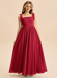 Azazie Delia Junior Abito A-Line in Chiffon Fiocco Scarlatto image3