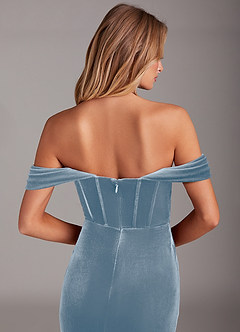 Azazie Jas Bridesmaid Dresses Dusty Blue Sheath Off-The-Shoulder Corset Velvet Convertible Dress image7