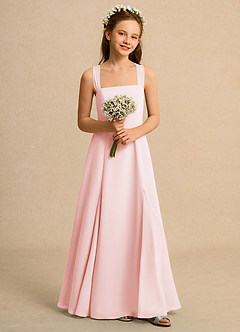 Azazie Tater Junior Formal vestidos de niña de las flores Vestido de Rosa Rubor de Gasa de Corte En A con Plisado image4