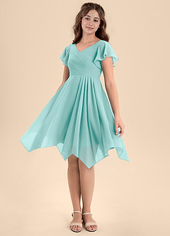 Azazie Janeaurelia Junior Aqua A-Line Pleated Chiffon Dress image4