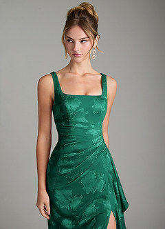 Azazie Veronica Bridesmaid Dresses Emerald Mermaid Pleated Floral Jacquard Burnout Dress image5