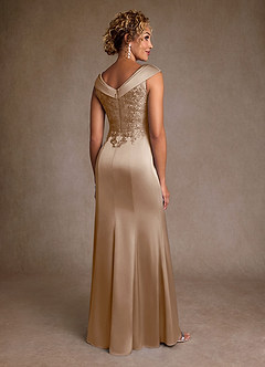 Azazie Santa Monica Mother of the Bride Dresses Taupe A-Line Lace Dress image2